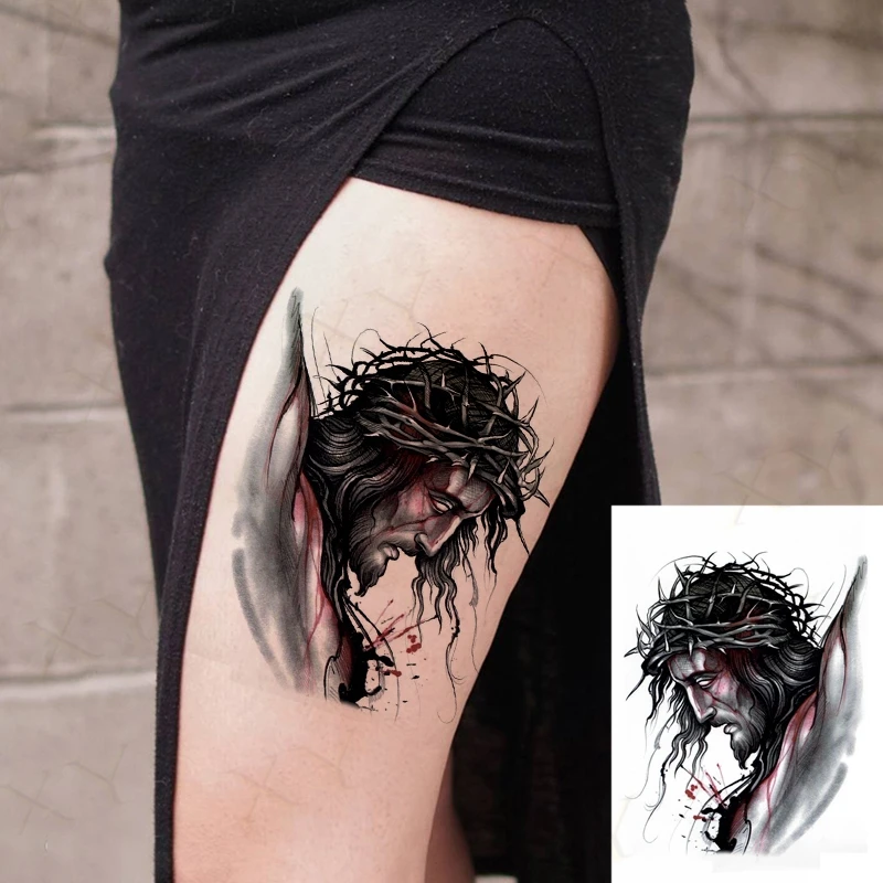 Waterproof Temporary Tattoo Stickers Jesus Flash Tattoos Angel Wing Cross Body Art Arm Fake Sleeve Prinker Tatuajes Men Women