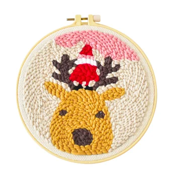 

Christmas Theme DIY Knitting Wool Rug Hooking Kit Handcraft Woolen Embroidery Creative Gift With Embroidery Frame Punch Needle