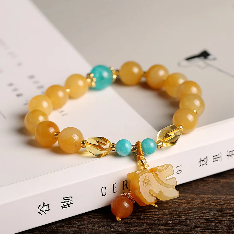 PIXIU 2 tassel OMHXZJ CS34 Европейская мода для женщин и девочек подарок на день рождения натуральный нефрит Тыква бусины Calabash PIXIU кисточкой браслет - Цвет камня: PIXIU 2 tassel