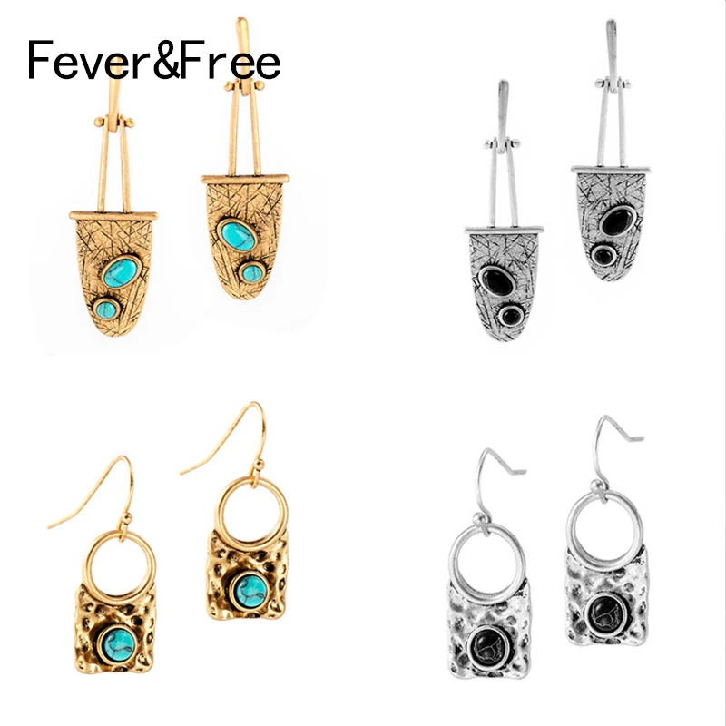 Fever &amp Бесплатная Новый черный камень богемные серьги в виде капель винтажном