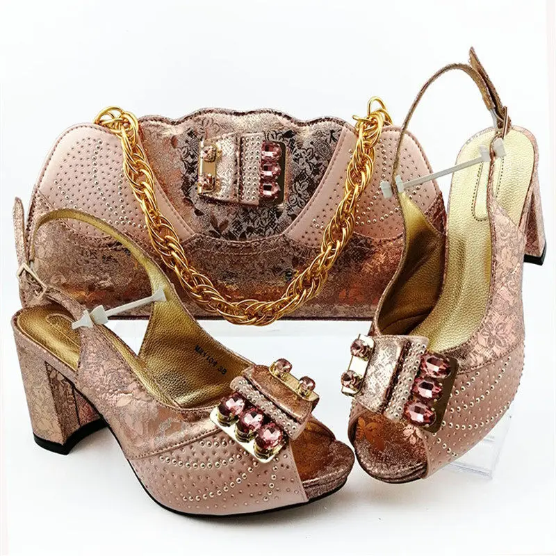 Новое поступление; итальянская роскошная женская обувь и сумка в комплекте; туфли-лодочки в африканском стиле Вечерние туфли на каблуке 8,5 см и сумочка; размеры 38-43 - Цвет: Peach
