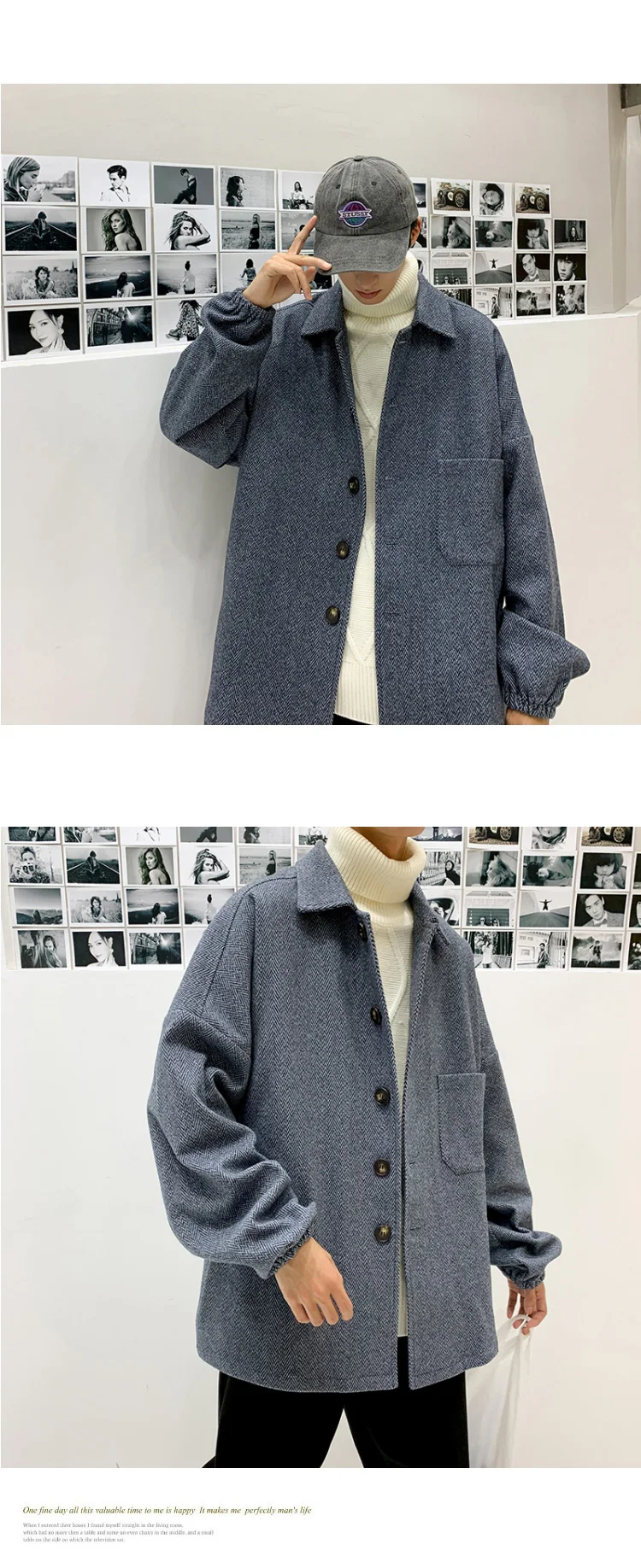 Шерстяное пальто для осени и зимы, мужское повседневное полосатое шерстяное пальто, мужское толстое модное пальто в стиле хип-хоп, толстое теплое шерстяное пальто