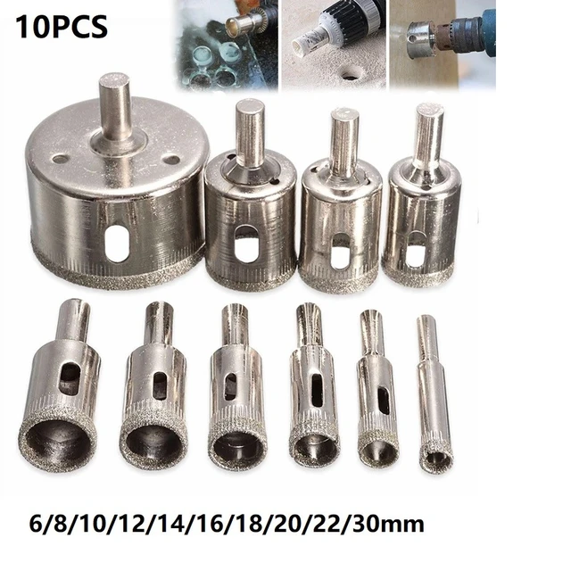 10pcs Diamond Drill Bit Set Hole Saw Glass Ceramic Porcelain Tile