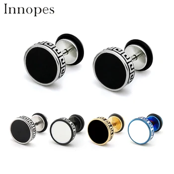 

Innopes Unisex Barbell Titanium Steel Men stud Earrings Punk Anti allergy Piercing Ear Stud Male fashion Jewelry Best Gifts