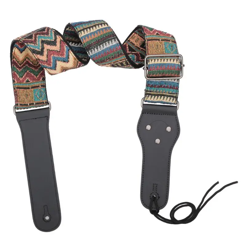 Bohemian Style Guitar Shoulder Strap Adjustable Nylon Belt with Pick Pocket Q6PB