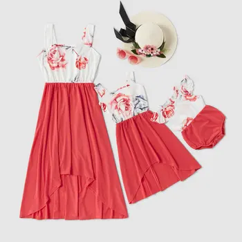 

2020 Sleeveless Floral Pathwork Matching Dresses Mother Daughter Dresses And Baby Romper Family Matching Outfits Mommy and Me