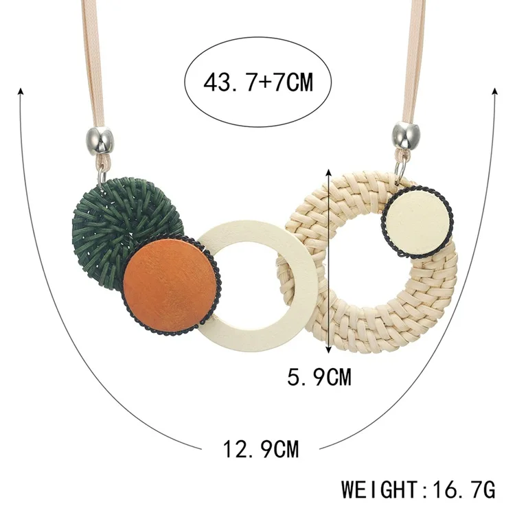 Модное растение ручной работы волокно ожерелье для женщин бамбуковое плетение деревянное акриловое ожерелье s геометрические кулоны ювелирные изделия