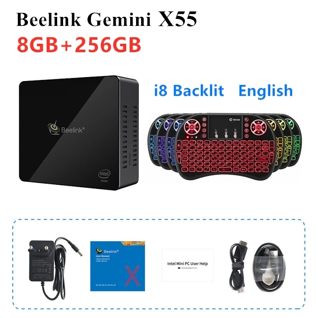 8G 256G i8 Backlit Мини-ПК Beelink Gemini X55 Win 10 8GB 256 GB/512 GB Intel Gemini Pentium J5005 2,4G 5G Dual WiFi BT4.0 1000M Gemini X55 tv Box - Цвет: 8G 256G i8 Backlit