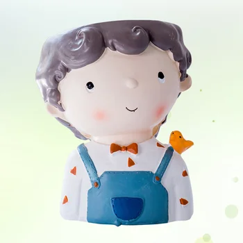 

Cartoon Cute Boy Pot Resin Succulent Plant Pot Planter Flower Pot Container Planter Bonsai Pots (Bird Boy)