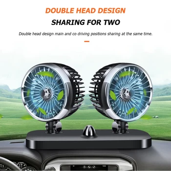 

12V 24V Dual Truck Fan Head Car Auto Quiet Dashboard Oscillating Fan Mini Desk Rechargeable Quiet Office Car Decor