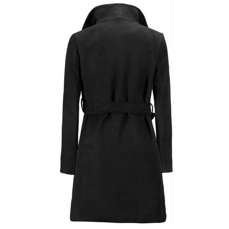 Зимнее женское Шерстяное Пальто-жакет с тонким воротником, длинное пальто с длинным рукавом, Повседневная теплая кашемировая верхняя одежда, женская черная