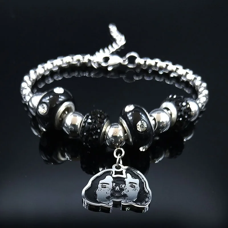 Готический, среда, скелет, раздельное лицо, кристалл, нержавеющая сталь, черная эмаль, очаровательный браслет для женщин, ювелирное изделие joyeria B18585