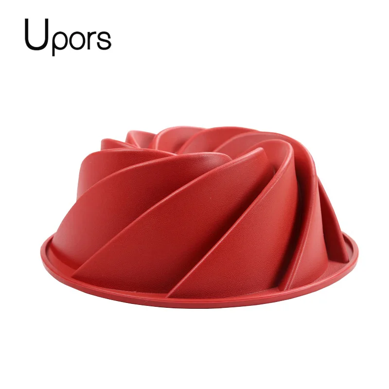 Upors 3d Fluted Cake Mould Form Bread Bakery Large Spiral Shape Food Grade Silicone Bundt Cake Mold Pan Baking Tools Bakeware