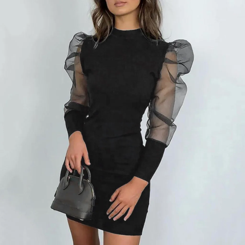 dress women dress Fashion O-Neck Lantern Sleeve Perspective Mesh Sleeve Casual Mini Dress платье платье женское Free Shipping D4 dress women dress Fashion O-Neck Lantern Sleeve Perspective Mesh Sleeve Casual Mini Dress платье платье женское Free Shipping D4