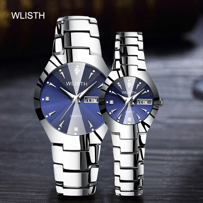 Wlisth men s business suit couple watches luminous week calendar display waterproof steel belt alloy case 4