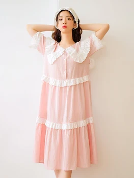 

Nightgown Women Sleepwear Loose Summer Dresses Long Nightdress Ladies Pregnant Women lace night gown cotton sleep dress nightie