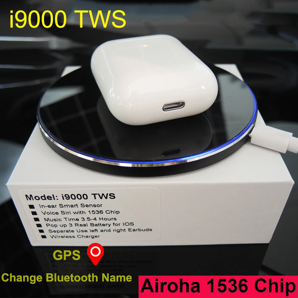 Последние i9000 TWS Смарт сенсор беспроводной наушники gps для IOS изменить Bluetooth имя