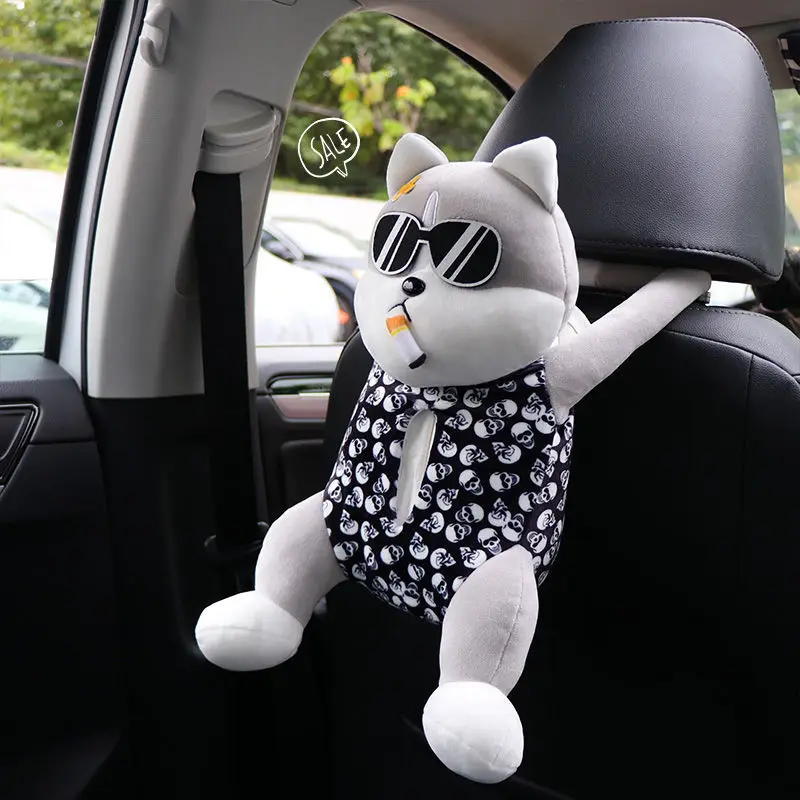 Car Tissue Box Hanging Creative Husky Doll Bag Backrest Armrest Pad Pumping Visor tissue box |