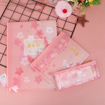 

1 PCS File Bag Sakura Rabbit Zipper Mesh Document Bag File Folder Stationery Filing