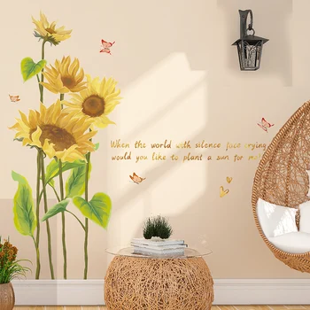 

[SHIJUEHEZI] Sunflower Wall Stickers DIY Plant Butterflies Wall Decals for Living Room Kids Bedroom House Decoration