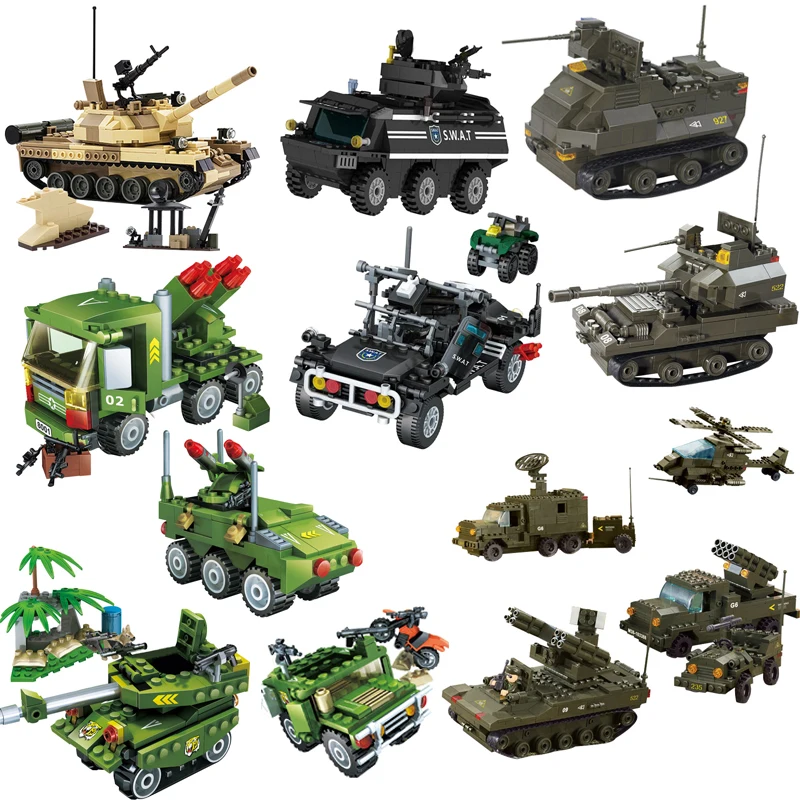 Legoing Military Sets World War 2 Tank Vehicles Building Blocks Soldier Figures Legoings Weapon WW2 Swat Armor Bricks Child Toys