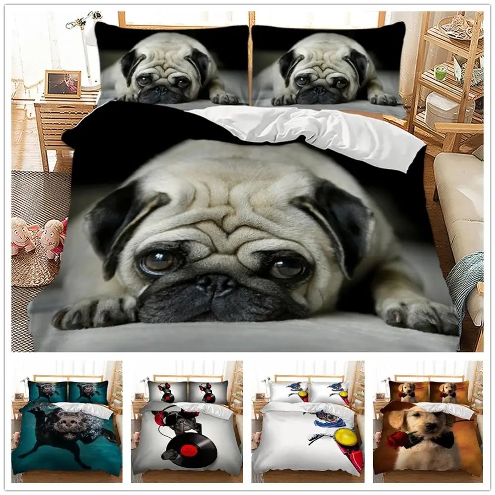 

Dog Pug Printed 3D Style Child Adult Bedding Set 3 pcs Duvet Cover with Pillowcase Modern Twin Full Queen King