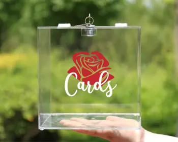 

Acrylic Card Box, 8" 10" 12" with Lock Storage Party Favor Holder Keepsake Cards with Red Rose Sign Wedding Honeymoon Money