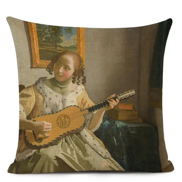 15 Vermeer, картина маслом, художественное украшение, наволочка для подушки, для девочек, с жемчугом, серьги, с принтом, наволочка, льняная наволочка для подушки, для домашнего декора - Цвет: 15