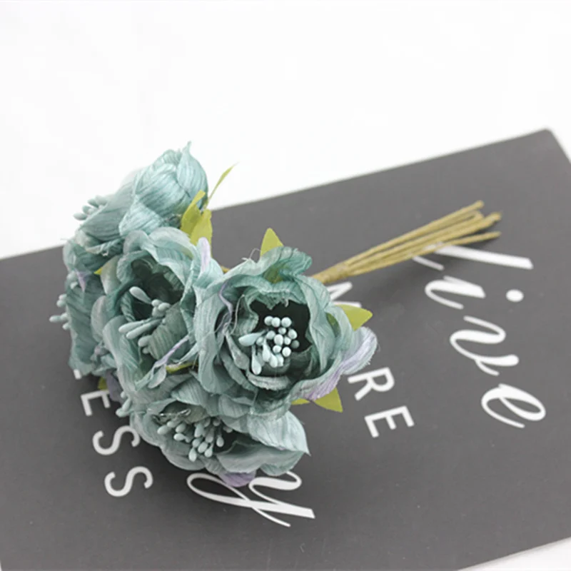 6 шт. искусственный Шелковый цветок имитация цветка розы букет розы ручной работы Свадебный Подарочная коробка diy Декоративный букет