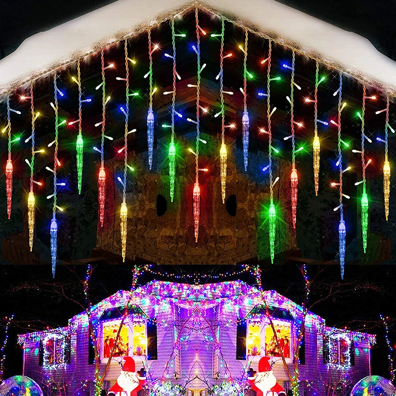 Guirnalda de luces navideñas pequeñas y brillantes en forma de carámbano navideñas, decoración de interiores y exteriores, cortinas LED, cascada, estrella