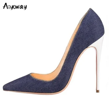 

Simplicity Pointed Toe High Heels Women Ladies Denim Pumps Stiletto Spring Autumn Party Clubwear Shoes Slip On Casual