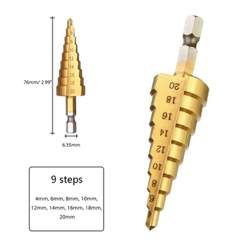 

HSS Steel 4-20/32mm Step Drill Bit Set Large Step Cone Hex Shank Coated Metal Drill Bit Cut Tool Cutter