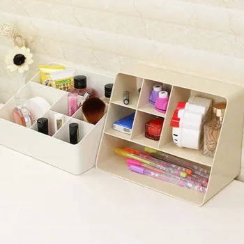 

6 Grids Desk Cosmetic Storage Box Brush Lipstick Makeup Organizer Case Large Capacity Home Office Storage Boxs Keep Tidy