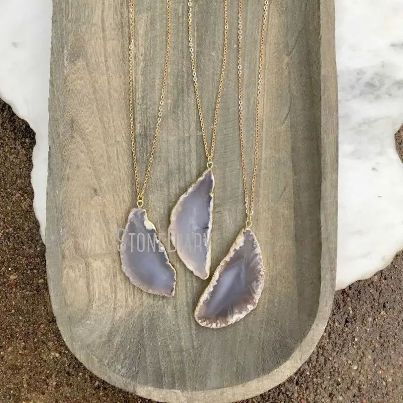 NM14815 Gray Geode Agate Pendant Large 