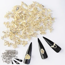 

Random 50 Metal Craft Set Gold/Silver Nail Charm Bow Knot Nail Art Decorations Luxury Nail Charms Jewelery Nail Rhinestones 50PC