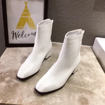 

100% Genuine Leather Shoes Women Boots Fashion Ladies Party Shoes Elegant Ladies Ankle Boots Female Black White Footwear A2652