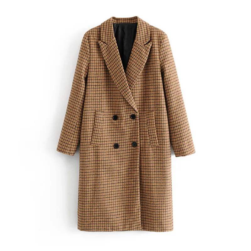 

WOMEN'S Dress 2018 New Style Soft Pattern Woolen Wool Blended Double Breasted WOMEN'S Coat Women's Long-cut Coat
