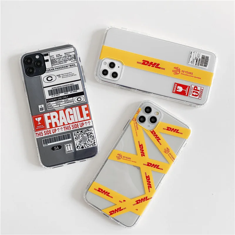 Dhl Fragile Label Barcode Transparent Case For Iphone 12 Mini 11 Pro Xs Max X Xr 6 7 8 Plus Se Phone Case Cute Soft Cover Phone Case Covers Aliexpress
