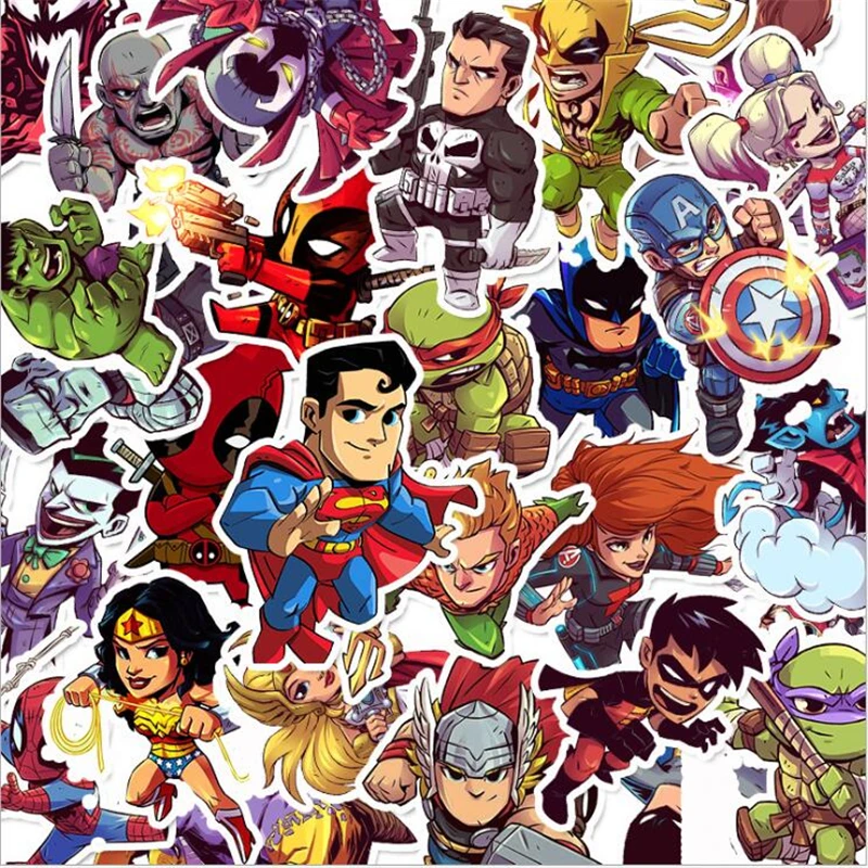 50pcs Cartoon Marvel movie hero Sticker Waterproof for Laptop Skateboard Suitcase Guitar Furniture Decal  Toy Sticker