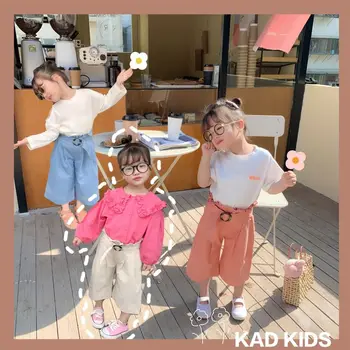 

2020 spring summer new girls solid color loose leisure pants children elastic waist pants
