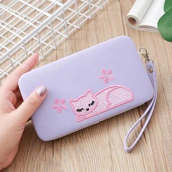 

Fashion Cat Embroidered Wallet Purse For Women Girls Small Hasp Slim Coin Pocket Purse Female Designer Wallets