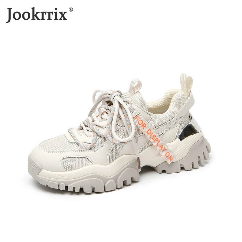 

Jookrrix 2020 Women Sneaker Autumn Women Fashion Shoes Chunky Sneakers For Female Genuine Leather Thick Sole Shoes ZD2895