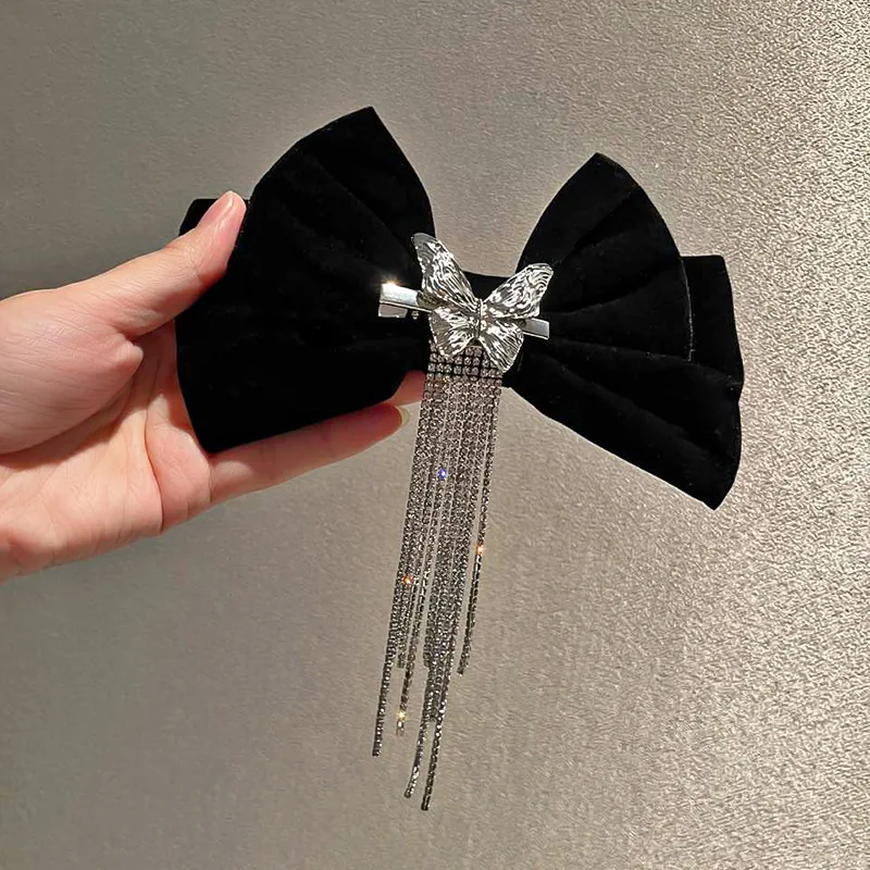 Hair Clip Cute Hair Clips Accessories Girls Bow Bows Girl tassel Clip Korean Kawaii Rhinestones Ribbon Ties New Headwear white hair clips