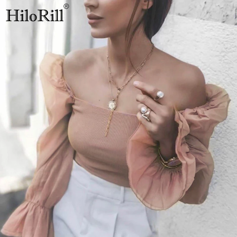 HiloRill Женская шикарная сетчатая блузка из органзы в стиле пэчворк Однотонная