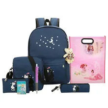 Женский холщовый рюкзак, милый рюкзак с принтом в виде животных и звезд, корейская мода, сумки на плечо для средней школы, чехол-карандаш, школьный комплект