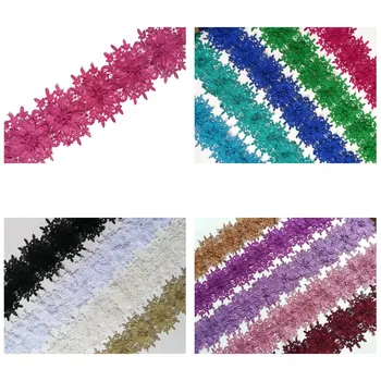 

5yds/lot x New 14Color(Fuchsia Pink Black Blue Turquoise Maroon Purple Green+)3-Layer Flower Embroidered Lace Applique Trims SL1