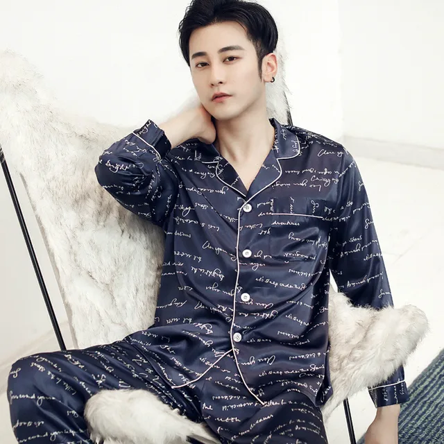 Mens Designer Pajamas for Men Nightwear Long Sleeve Sleep Tops Trousers Thin Ice Silk Pajamas Men Sleepwear Set Pijama Set 1