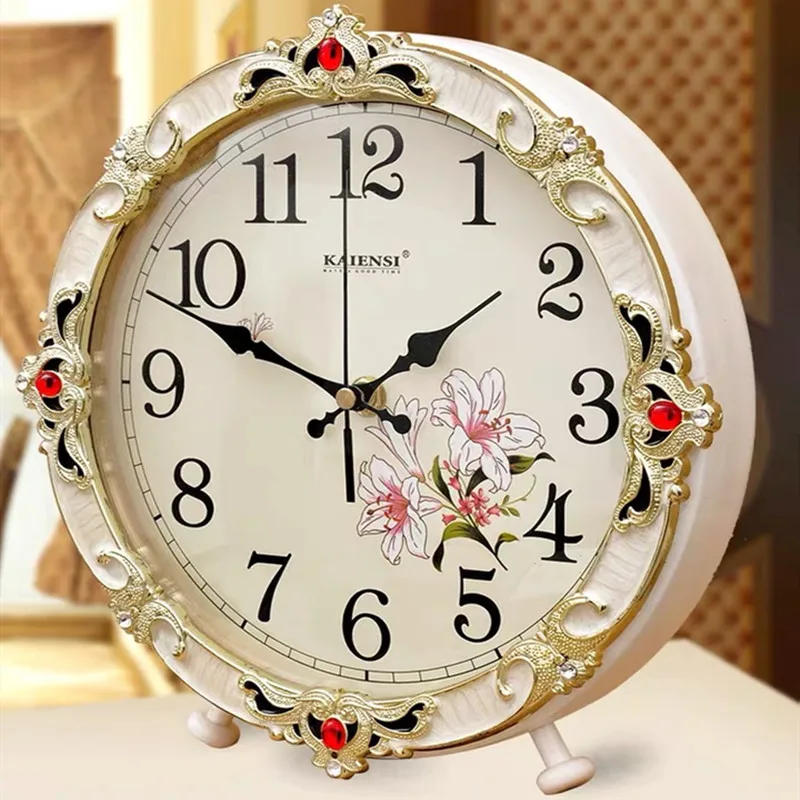 European Bedroom Bedside Table Clock Living Room Retro Creative Seat Clock Home Decoration Large Simple Office Desktop Clock