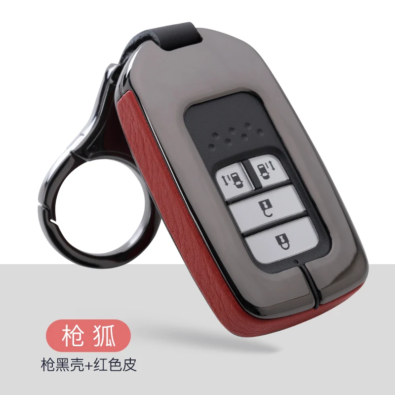 Кожаный чехол для ключей из цинкового сплава для Honda Civic Accord EX EXL Crv Crz Hrv автомобильный стильный защитный чехол аксессуары брелок - Название цвета: A-black red