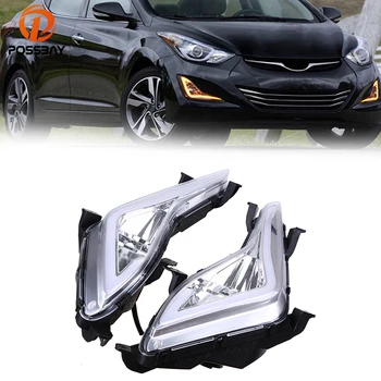 

POSSBAY White Yellow LED Turn Signal DRL Fog Lamp for Hyundai Elantra Sedan (MD) 2014-2016 Facelift Daytime Running HeadLight